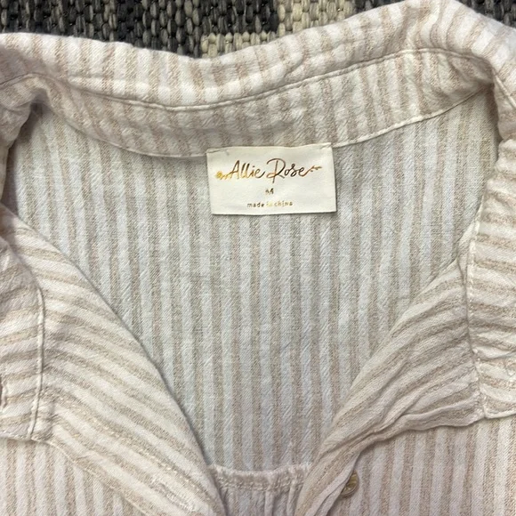 Allie Rose Medium Shorts Romper Tan & White Pinstripe - Picture 2 of 4